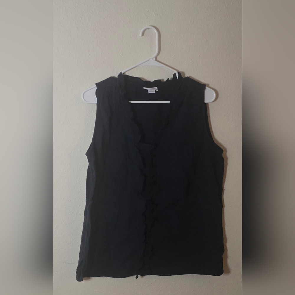 Liz Claiborne Black Sleeveless Ruffle Front Classic Blouse Size L
